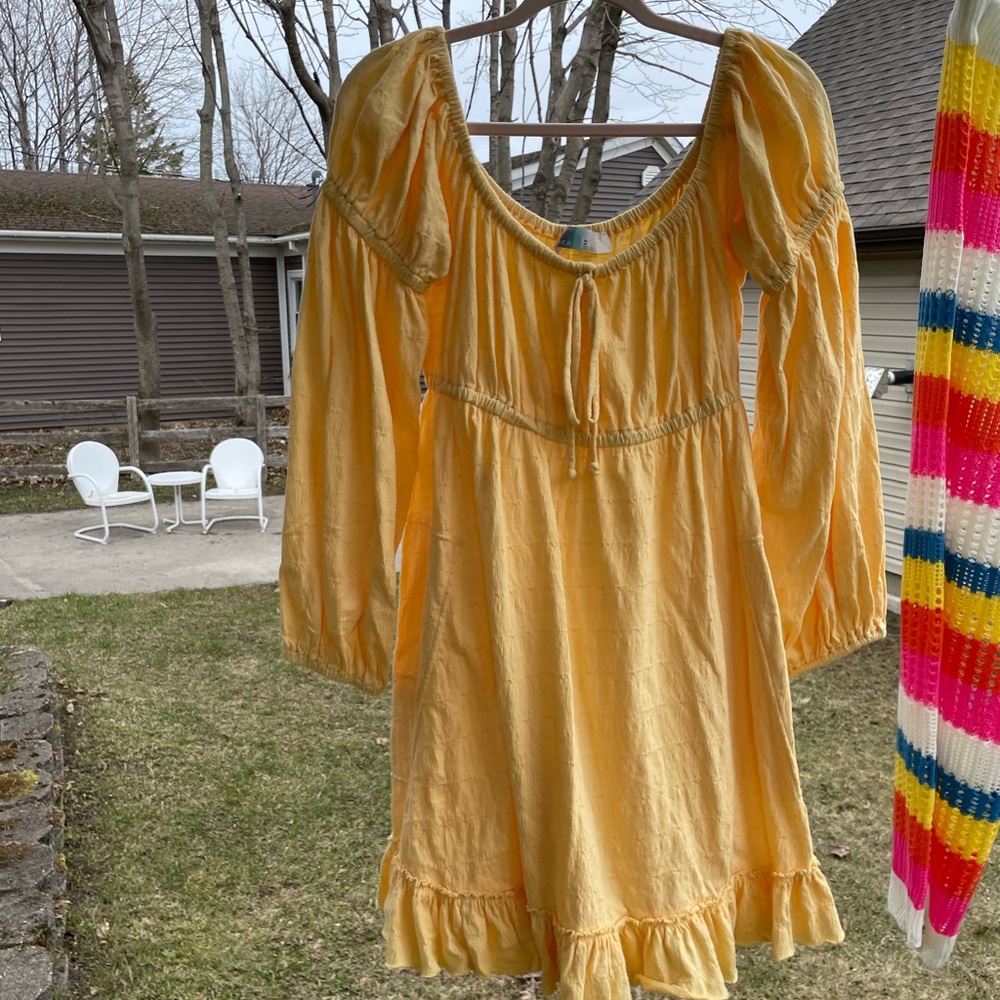 Free People Beach Yellow Puff Sleeve Dress